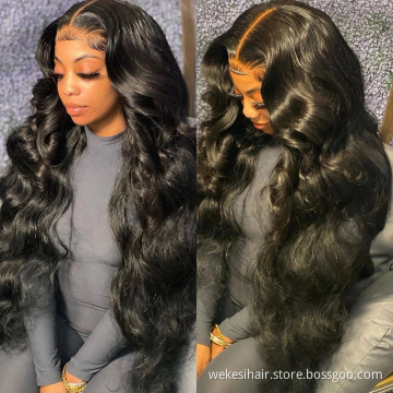 13*4 Body Wave Glueless Swiss Lace Frontal Wigs Raw Indian Human Hair Lace Wigs Virgin Cuticle Aligned Body Wave Lace Front Wig